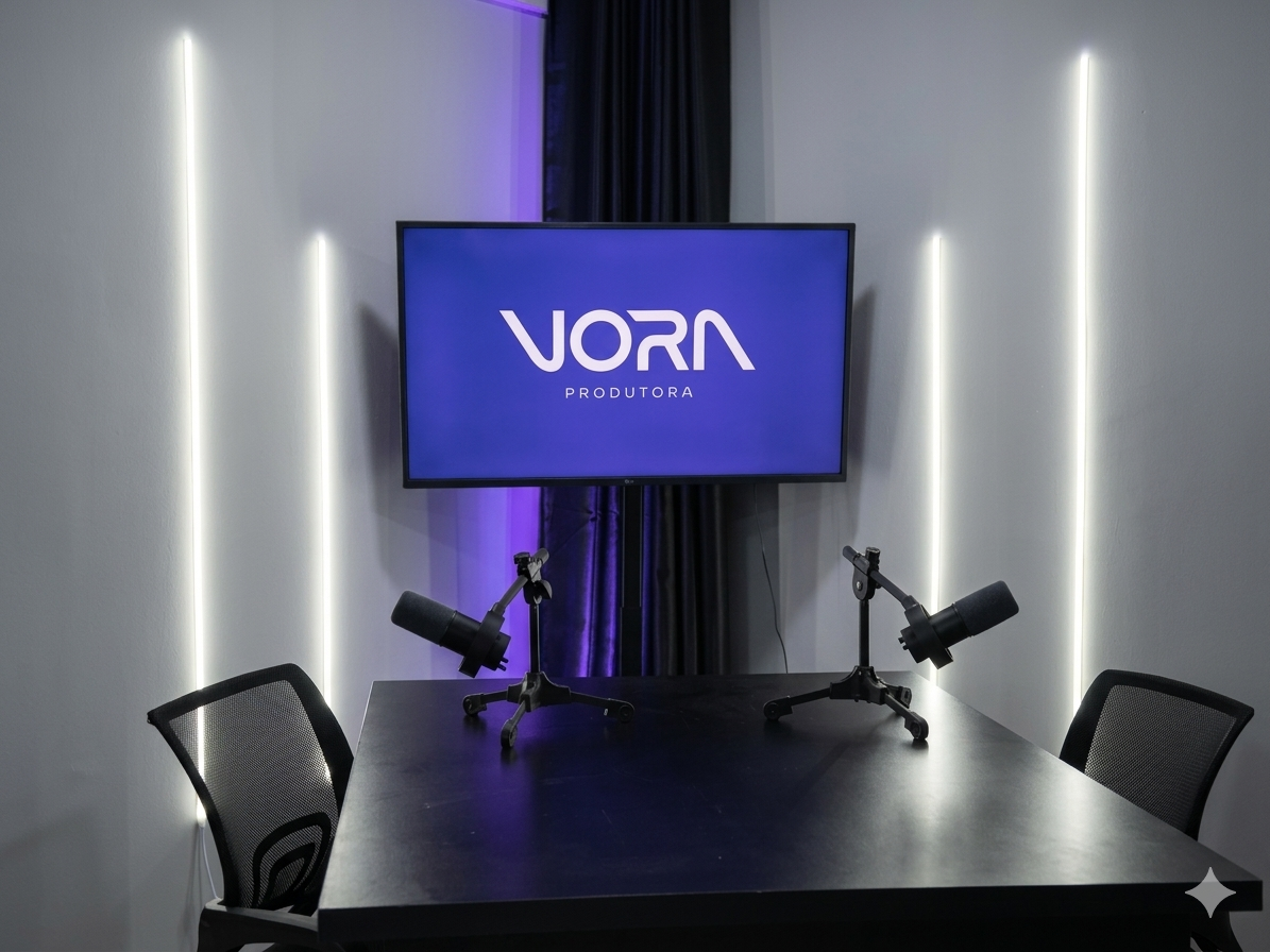 Estúdio de podcast equipado